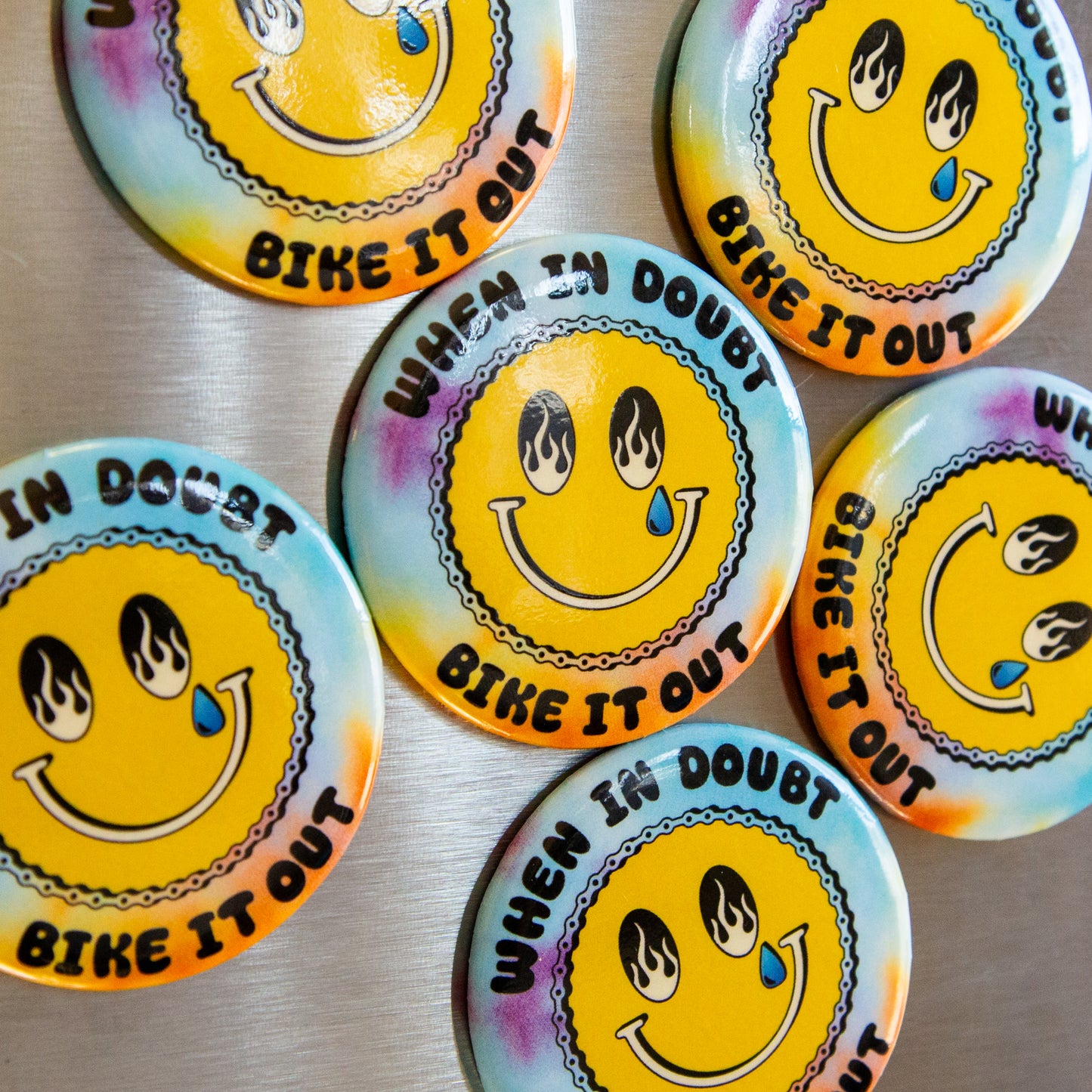 Smiley Biking Tie Dye Fridge Magnet