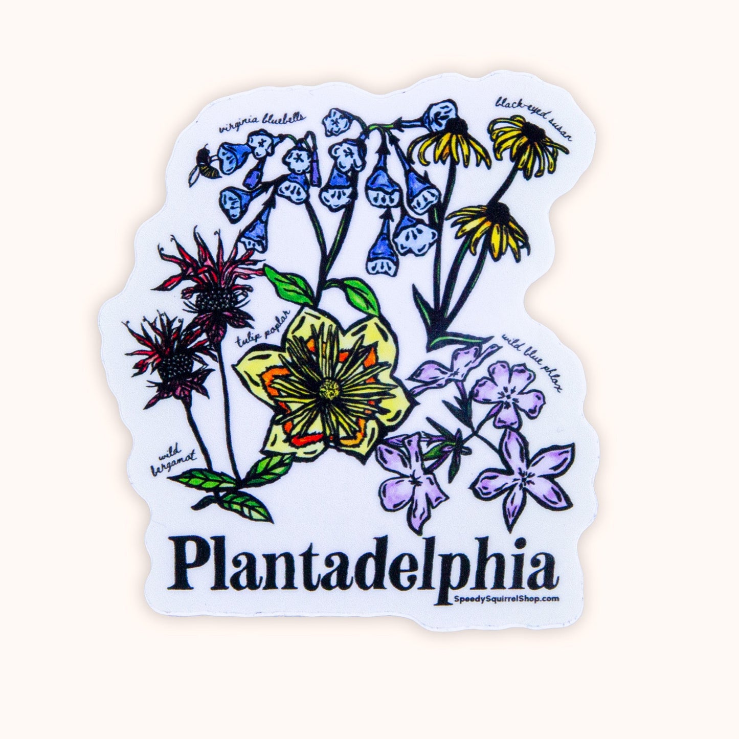 Sticker with colorful floral design and 'Plantadelphia' text on a white background