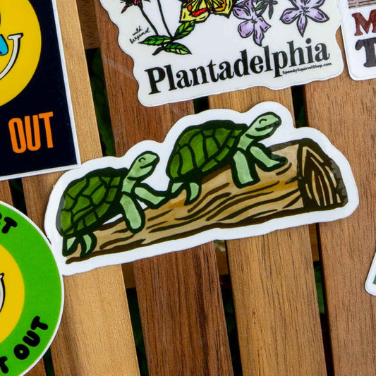 Two Turtles on a Log Weatherproof Sticker