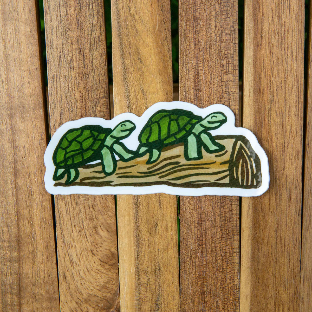 Two Turtles on a Log Weatherproof Sticker