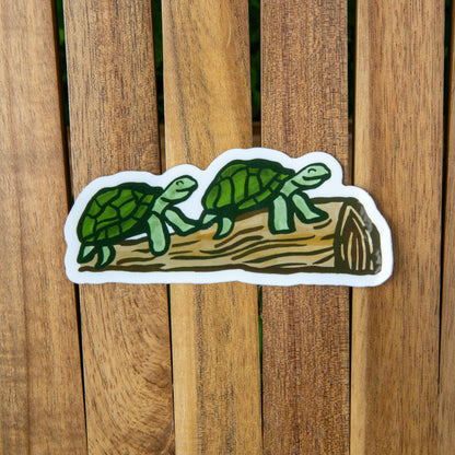 Two Turtles on a Log Weatherproof Sticker