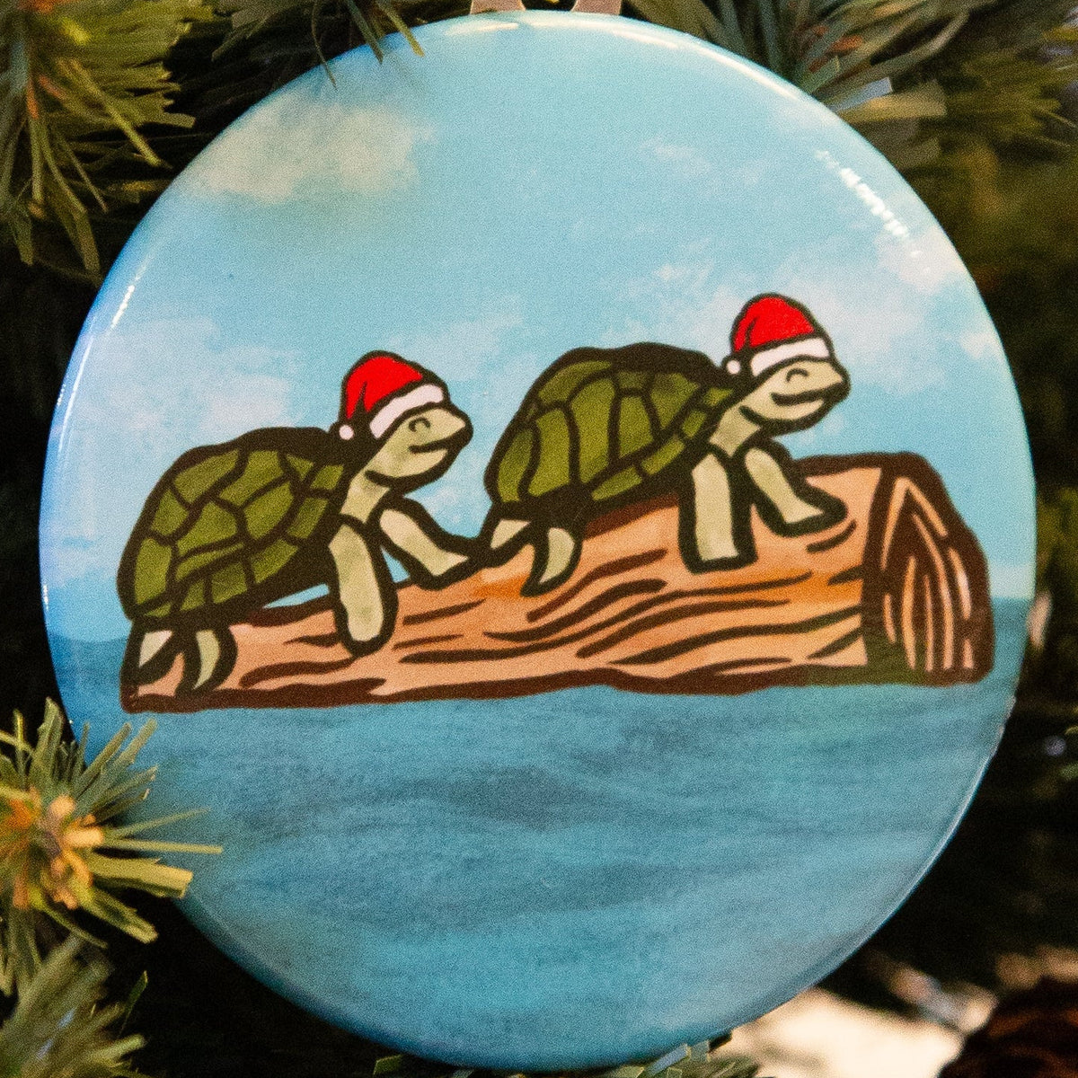 Turtles with Santa Hats Christmas Ornament