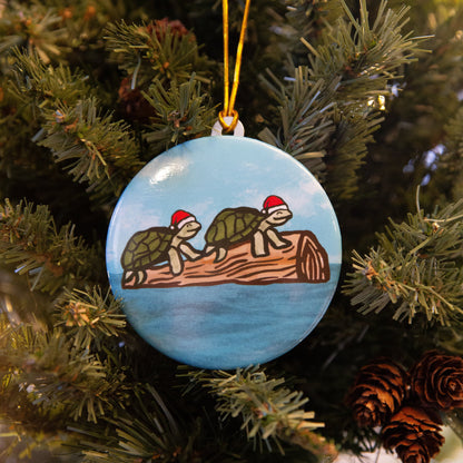 Turtles with Santa Hats Christmas Ornament
